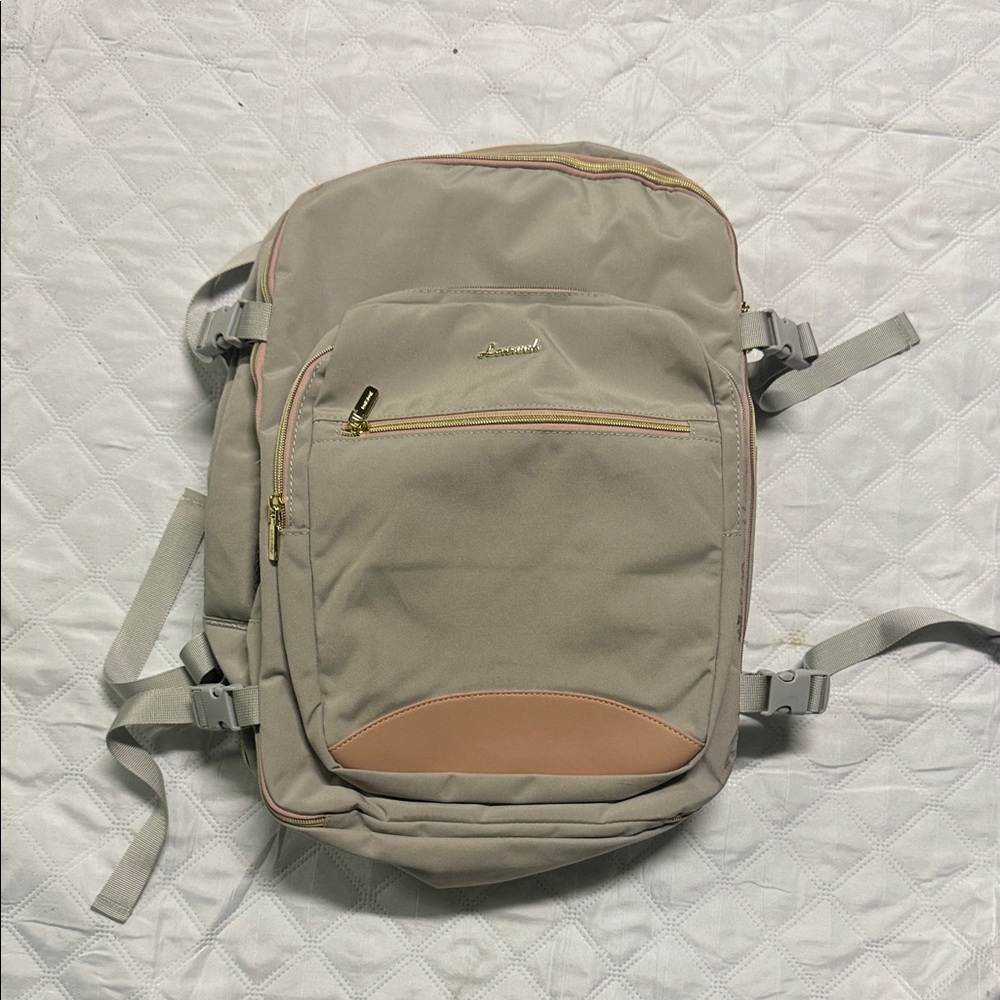 Stylish Beige Backpack with Tan Accents